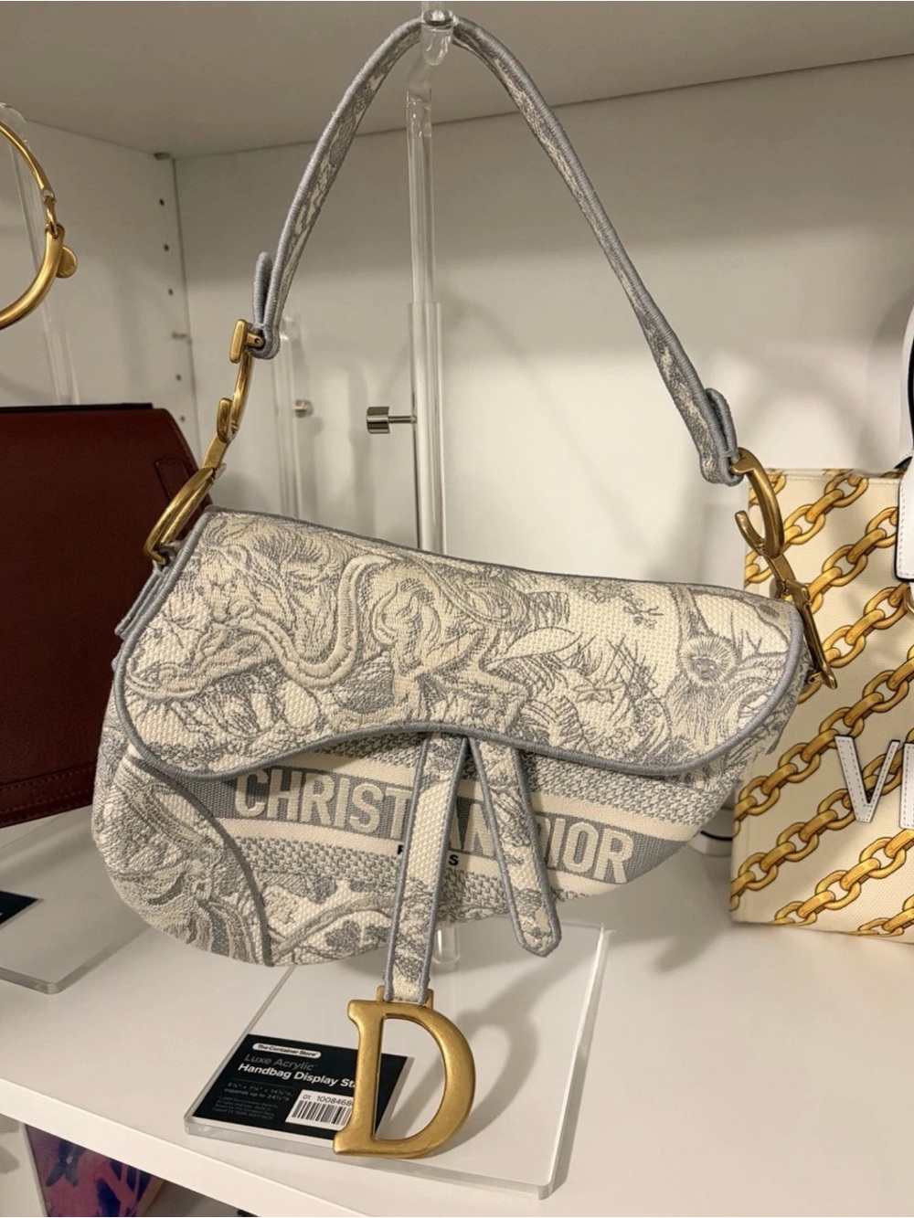 Dior Gray Toile Saddle Shoulder Bag with Gold D Charm